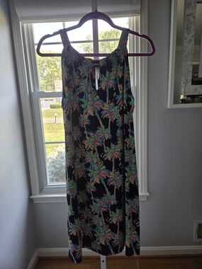 Lulu B Neon Palm Print Maxi Dress - Navy Blue with Multicolor Palms